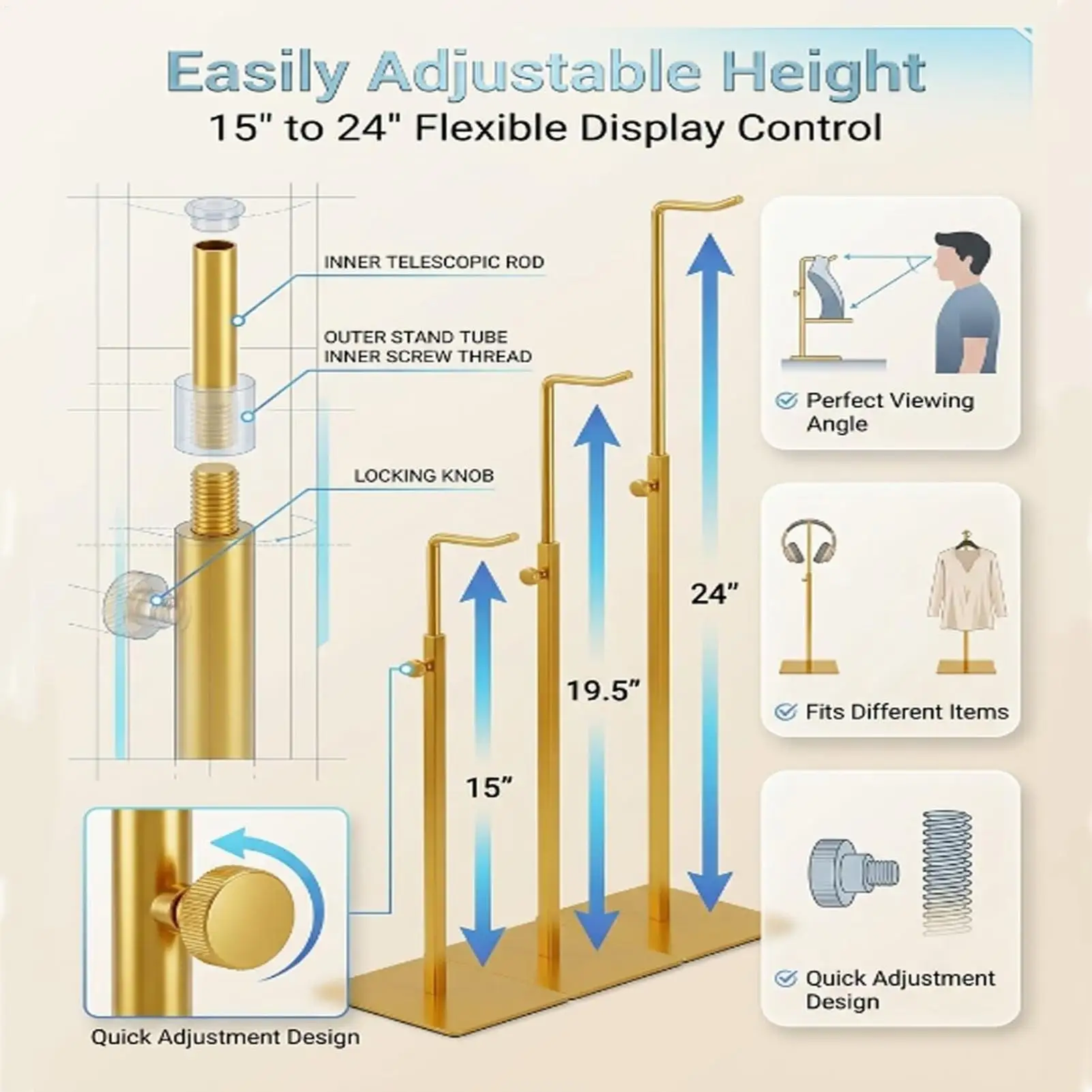 

Table Banner Stand Stainless Steel Adjustable Display Holder Purse Hanger Stand For Retail Vendors Store Craft Party Display
