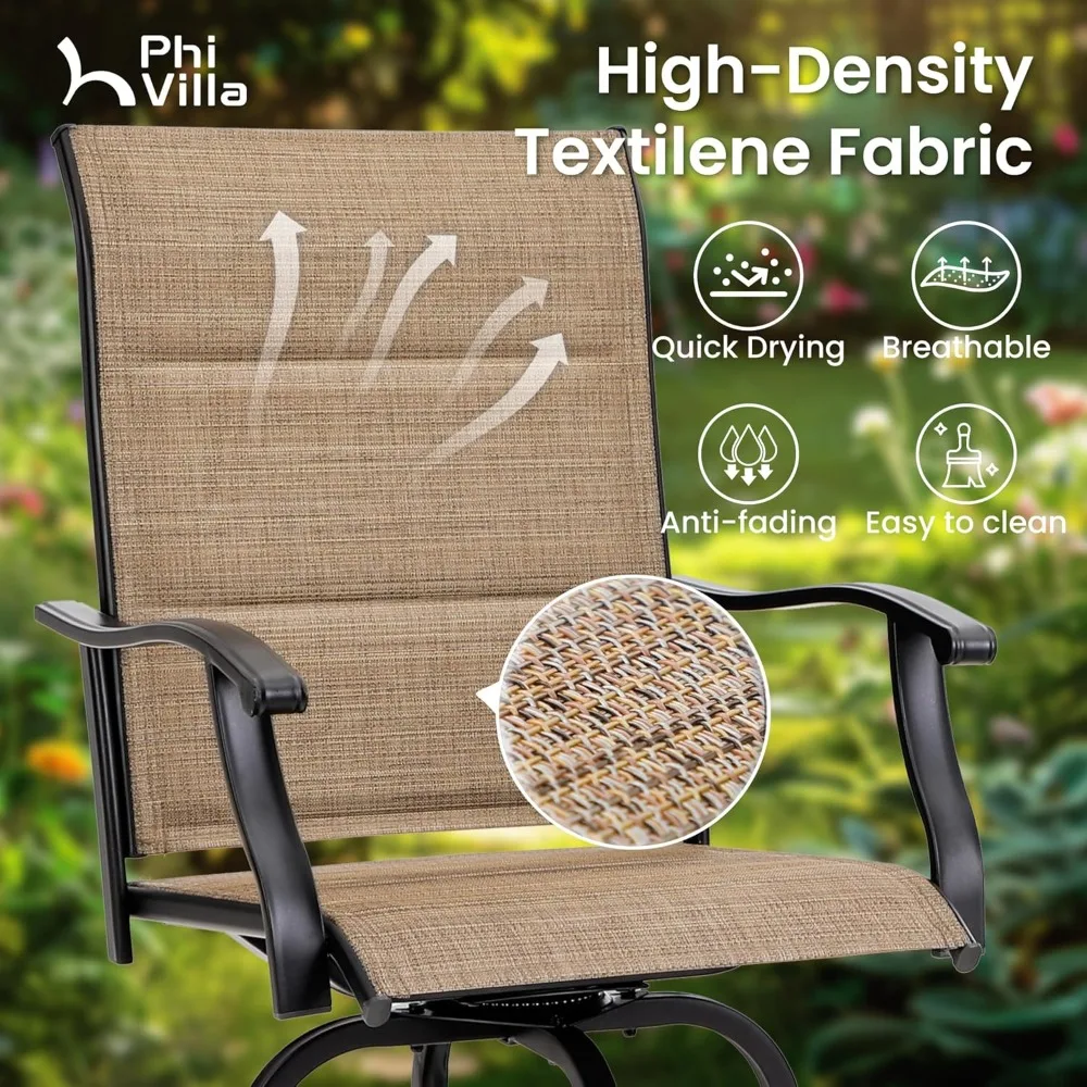Outdoor Swivel Bar Stools Set of 2, High Top Patio Chairs with Padded Textilene Seating, All-Weather Bar Height, Customized