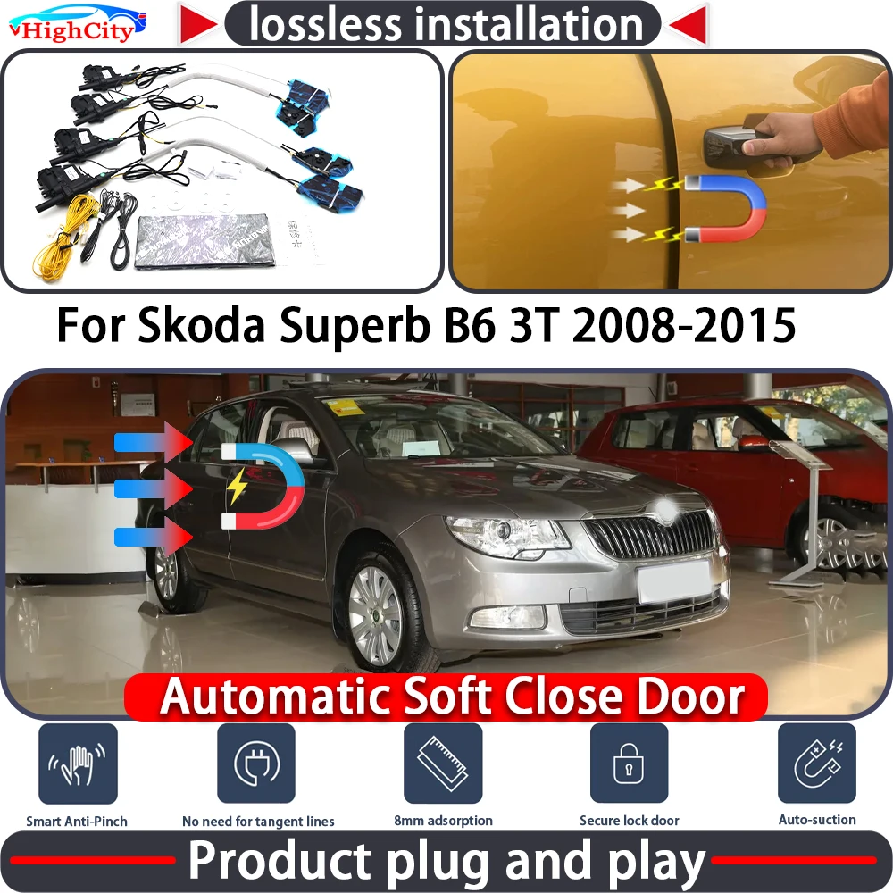 HighCity Electric Closing Door Lock Actuator for Skoda Superb B6 3T 2008-2015 Soft Close Power Latch System Auto Pull Door