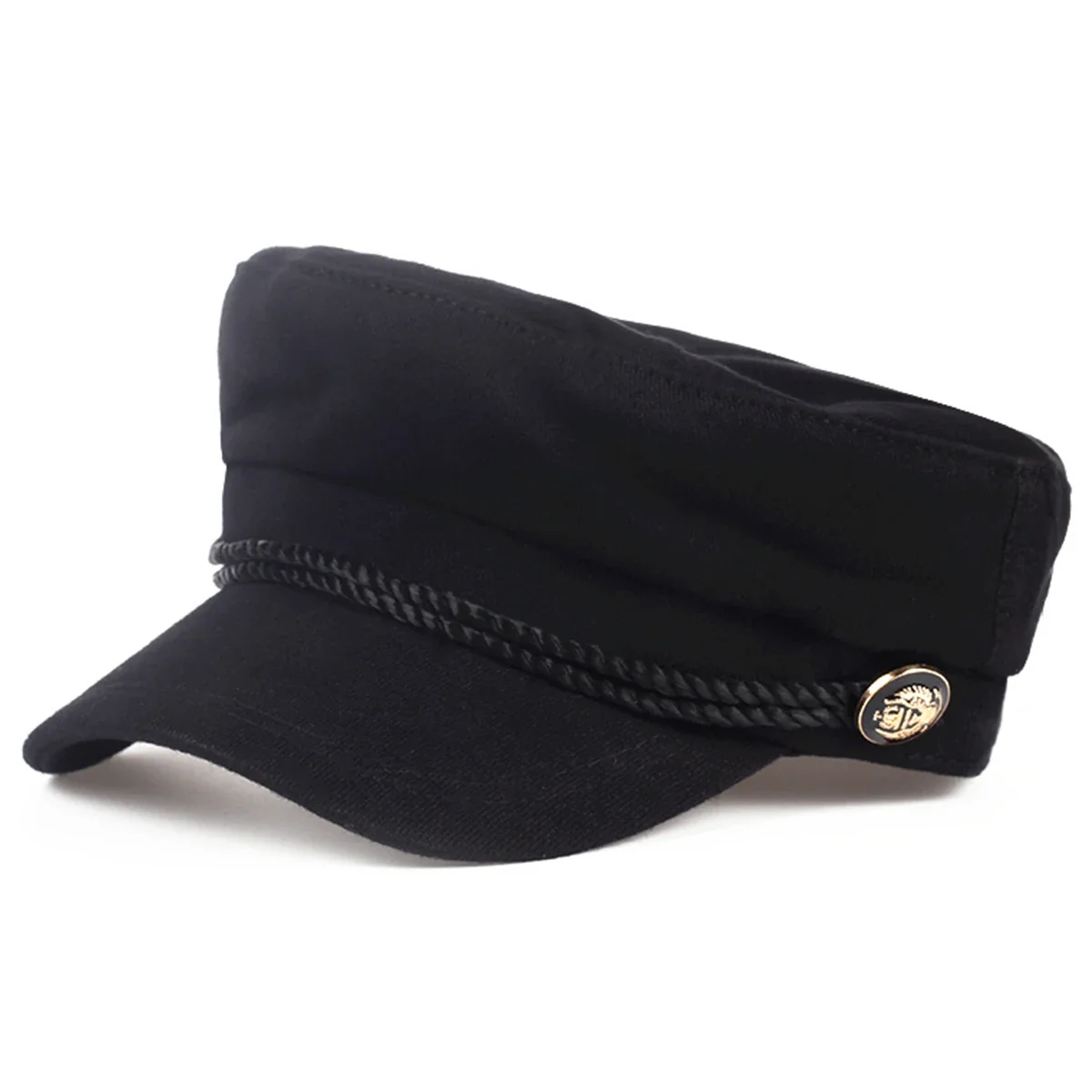 Unisex Coffee Buckle Strap Rope Army Cap Spring Autumn Sailor Hats Black Ladies Beret Caps Men Flat Top Captain Military Caps