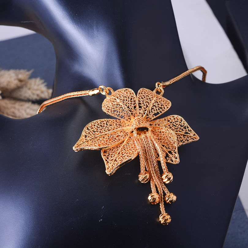 Dubai Luxury Indian Bridal Necklace Gold Plated Jewelry Necklace African Wedding Exotic Girlfriend Holiday Gift