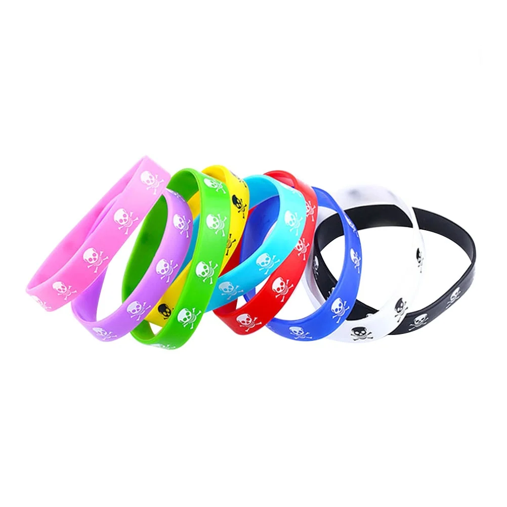 

15pcs Skull Pattern Silicone Wrist Bands Sport Hand Rings Fashion Candy Color Comfortable Exercise Wrist Protection Gel Bracelet