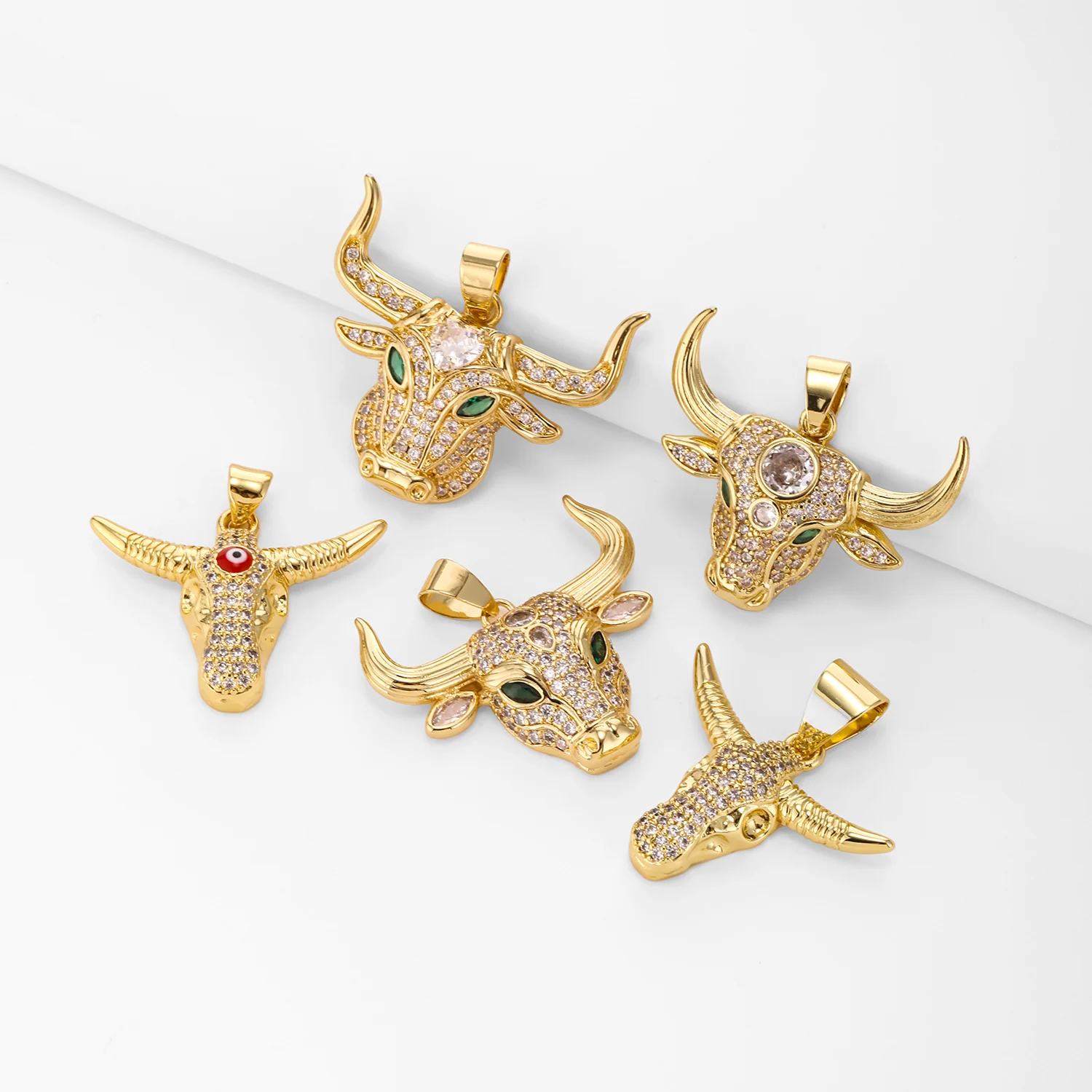 Fully Crystal Animal 5 Styles Ox head Pendant High Quality Copper Women Jewerly Dinner Party For Birthday Gifts Campus Students