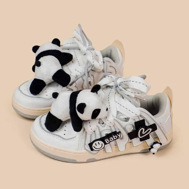 Amy and Michael Lovely Anime Panda Shoes Fashion Women Casual Sports White Sneakers Female Skateboard Shoes Girls Flat Trainers