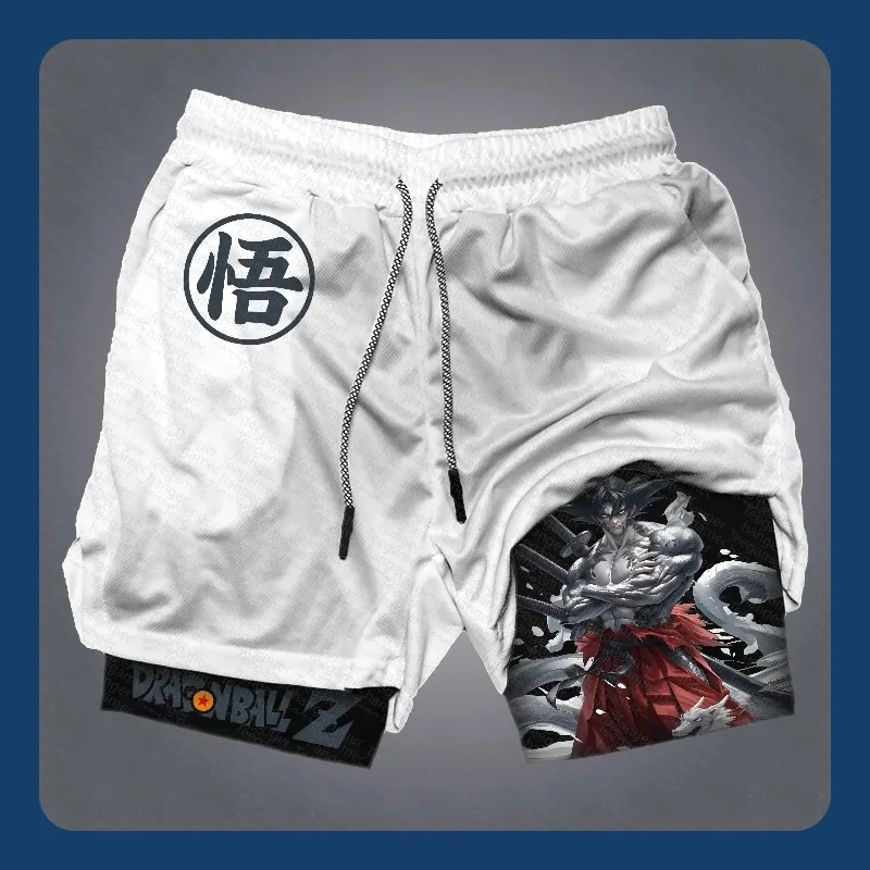 

Dragon Ball 2025 Hot Anime Peripheral GOKU Printed Double-layer Shorts 2025 American Men's Sports Summer Loose Breathable Pants