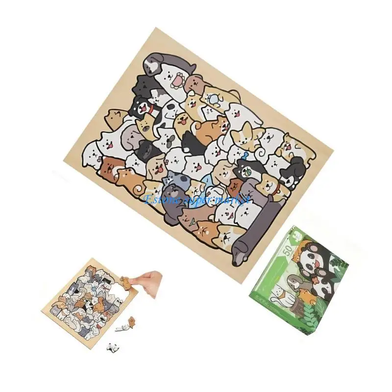 090B Artistic Hand Drawn Styles Wooden Puzzle 50Pcs with Smoothly Edges Safe for Kids