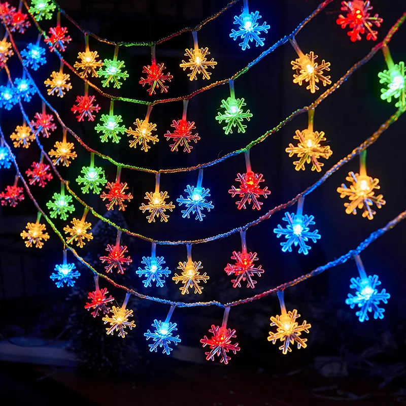 Festoon Led Snowflake Snow String 20 30 50 100 Lights Christmas Decoration Street Garland Winter Solor Energy New Year 2024