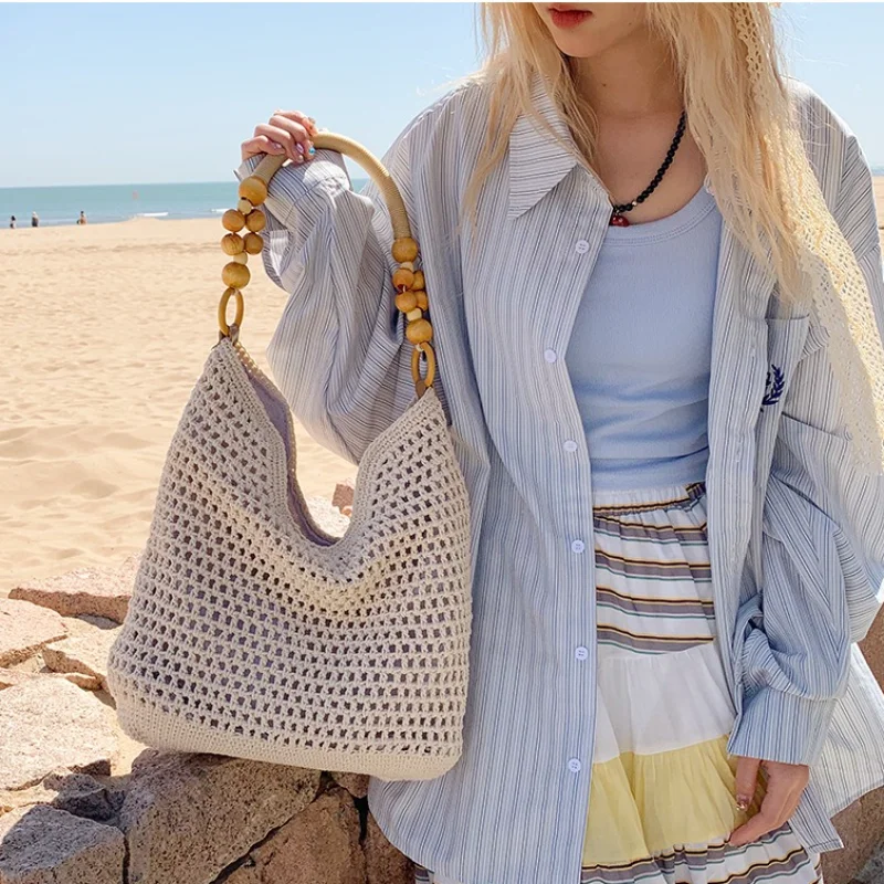 

Модные вязаные крючком сумки для женщин, летняя пляжная сумка-тоут из рафии, эстетические сумки, соломенная сумка, богемная тканая вязаная сумка на плечо в стиле бохо
