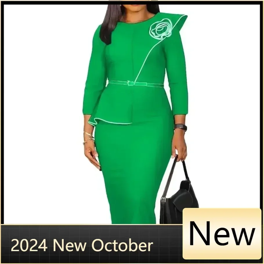 

Customized 2025 Dashiki African Dresses for Women Autumn Fashion 3/4 Sleeve Polyester O-neck Party Evening Bodycon Dress Outfits