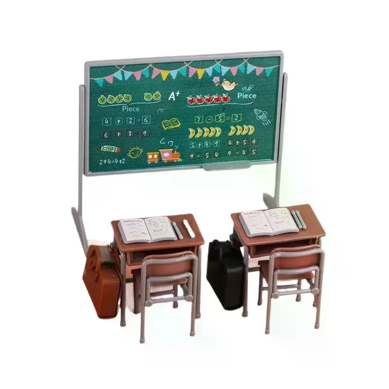 1Set Mini Schule Schreibtisch Tafel Stuhl Schulranzen Modell Für Puppe Haus Schule Möbel Dekor Puppenhaus Klassenzimmer Zubehör
