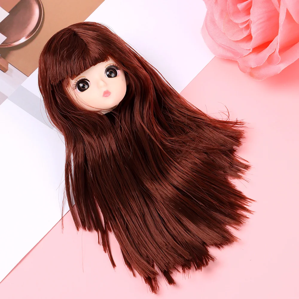 30CM Doll Head With Long Curly Hair Straight Wig For 16cm Dolls Accessories Removable Joint Toys DIY Head For 1/6 BJD Dolls