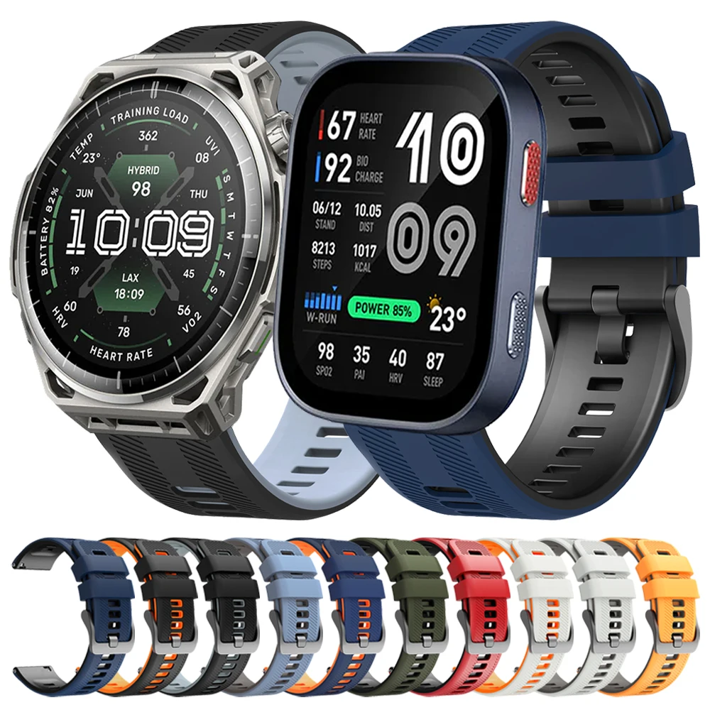 Silicone Sports Band For Amazfit Bip max 6 5/Balance 3 2/Active Max 48mm/GTR4 3 2 2e Bracelet For HUAWEI GT 6 Pro GT5 22mm Strap