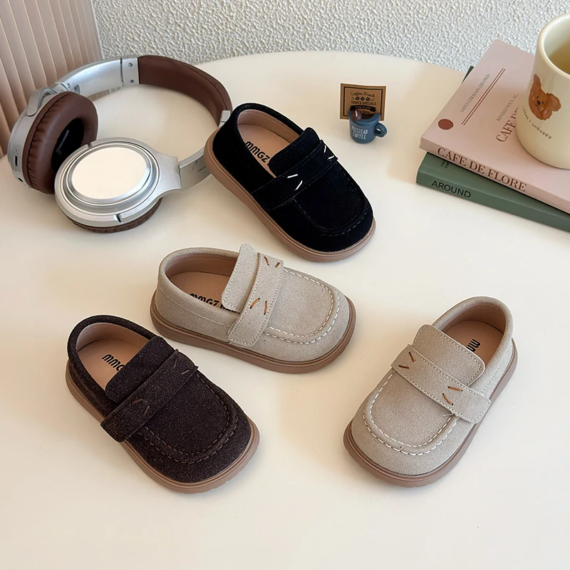 Girls Flats Autumn Korean Style Shallow Lazy Loafers Shoes for Kids Boy Comfortable Soft Suede Sneaker Casual School Shoes Child