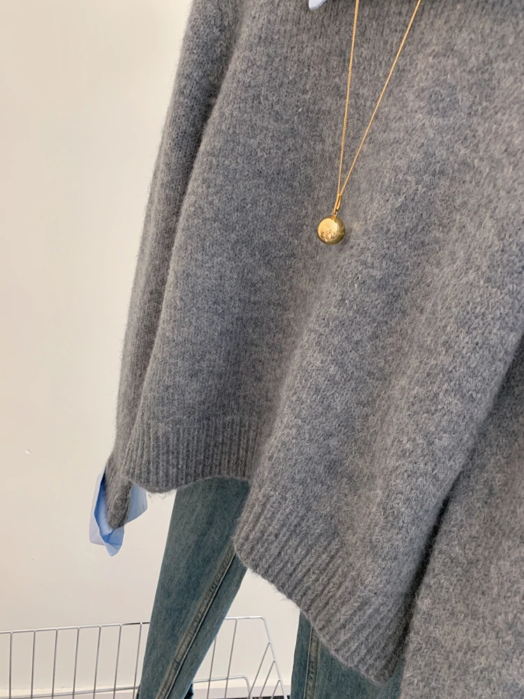 Thiened オーバーサイズ irt デザイン レディース セーター プルオーバー スレ スプライシング パターン 暖かい 秋冬 襟付き ロングスリーブ