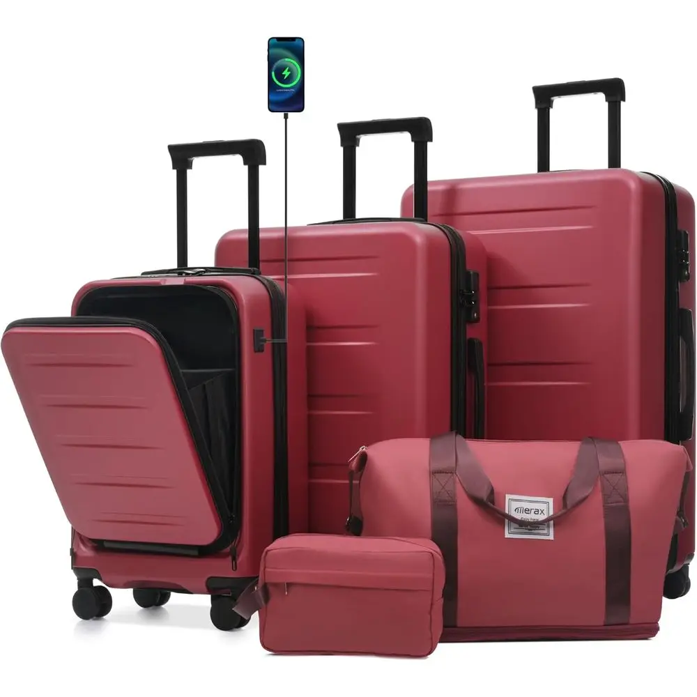 

MeLage Sets 5 Piece with ront Opening, Harde Expandable Carry On Suitcase Set with Double Spinner Wheel, Lightweight Travel Lage