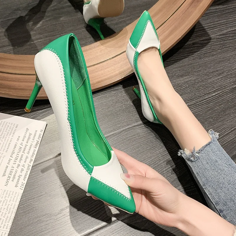 Designer Shoes Women's Office Shoes Soft Rubber Sole High Heels Mixed Colors Pointed Toe Slip on Heels Women Zapatos De Mujer