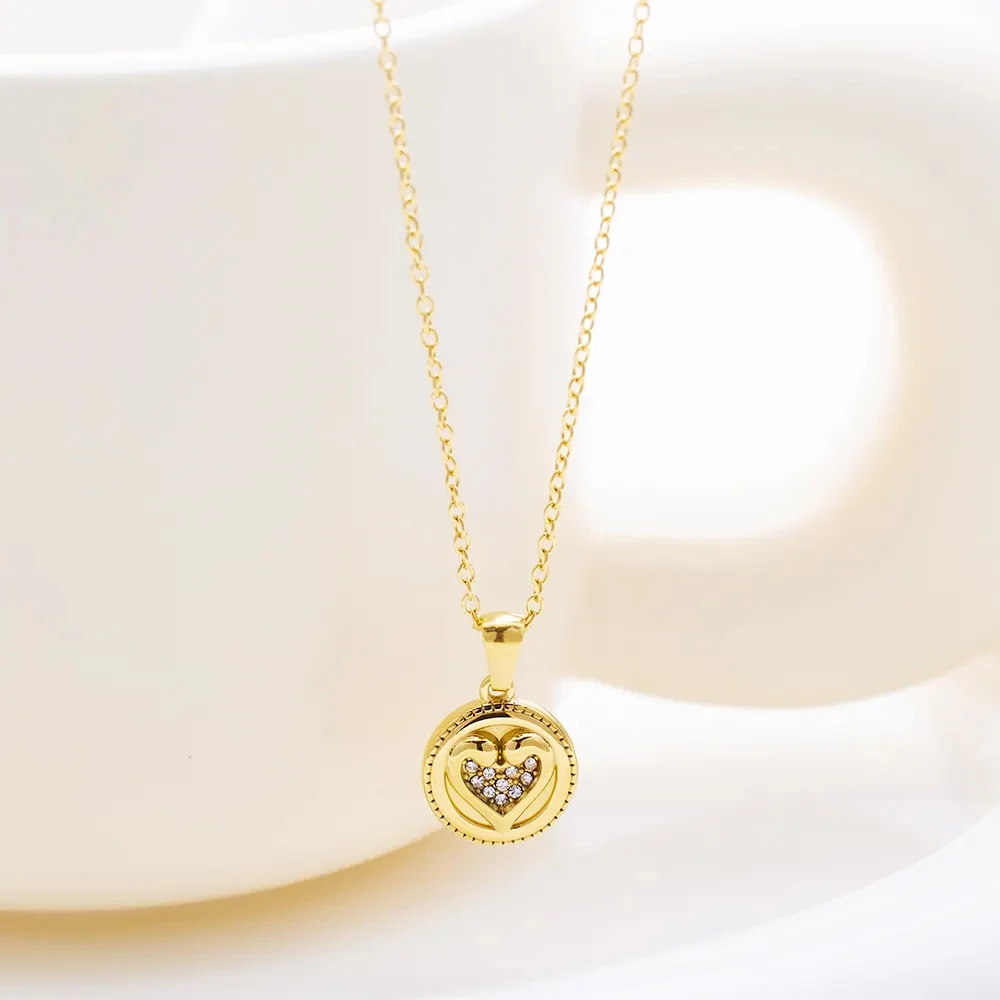 مجموعة eManco من حجر الراين للسيدات على شكل قلب خوخي وقلادات من الفولاذ المقاوم للصدأ مطلية بالذهب وإكسسوارات مجوهرات حفلات للبنات #5