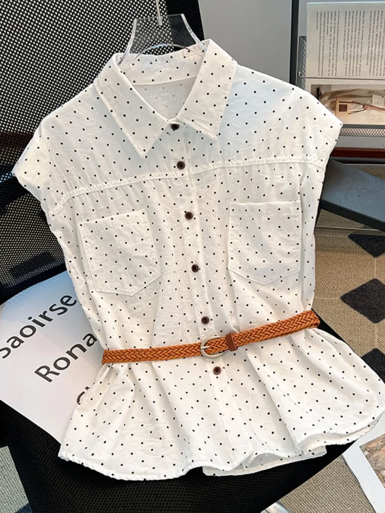 

Летний женский облегающий воротник в горошек с поясом на пуговицах и воротником из смеси хлопка ort Sve, повседневный топ