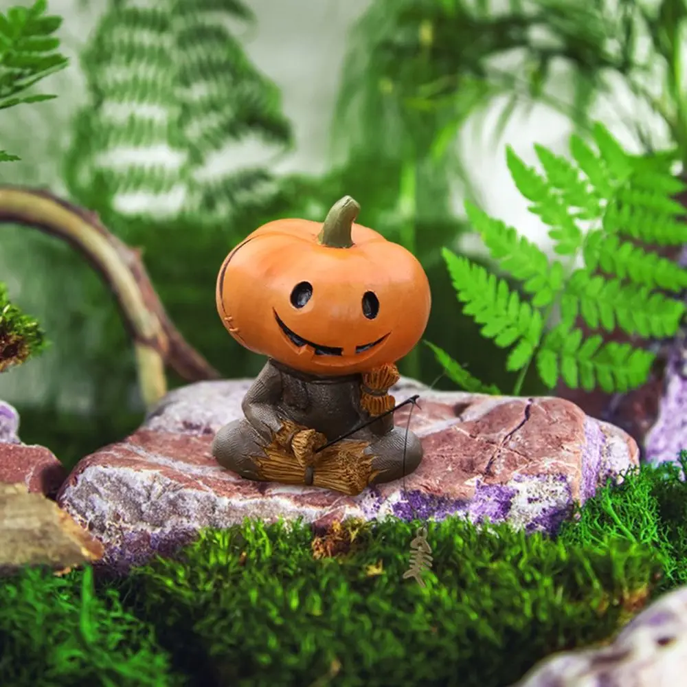 

Resin Pumpkin Scarecrow Fishing Statue Cartoon Creative Pumpkin Elf Sculpture Waterproof Cute Miniatures Figurine Gift