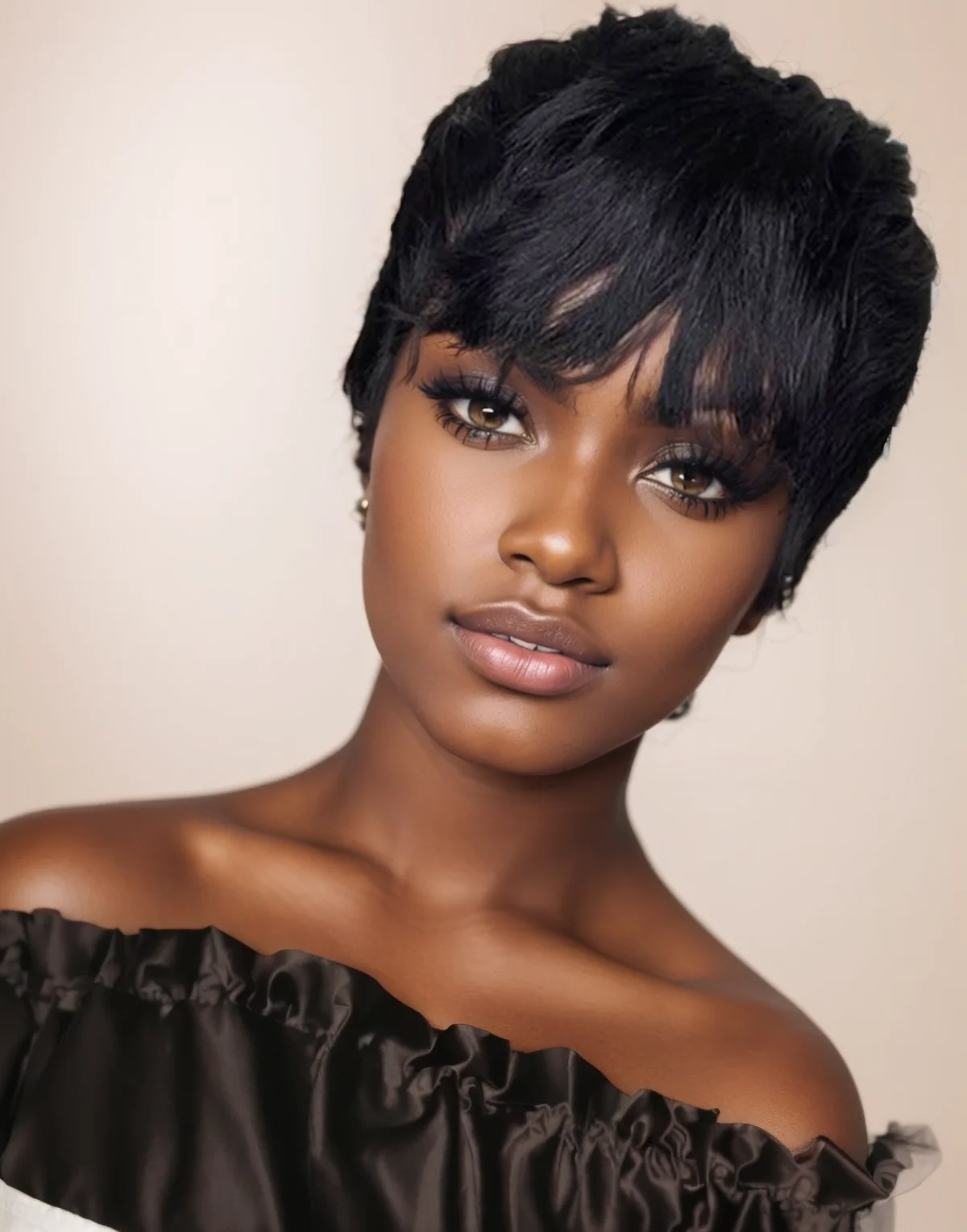 Short Straight Synthetic  Black Hair Wigs Pixie Cut Wig Cheap Hair Wig For Black Women