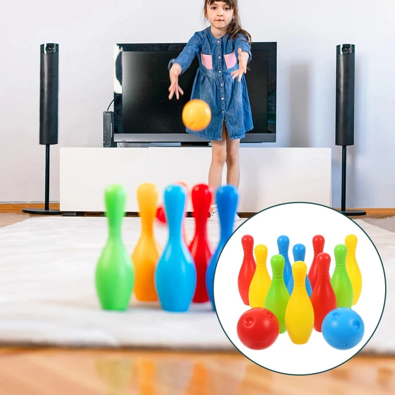 Mini Bowling Set Plastic color 2Ball 10Pins Bowling Games Indoor Exercise Ball Outdoor Sports Gutterball Funny Bowling Set TMZ view 5