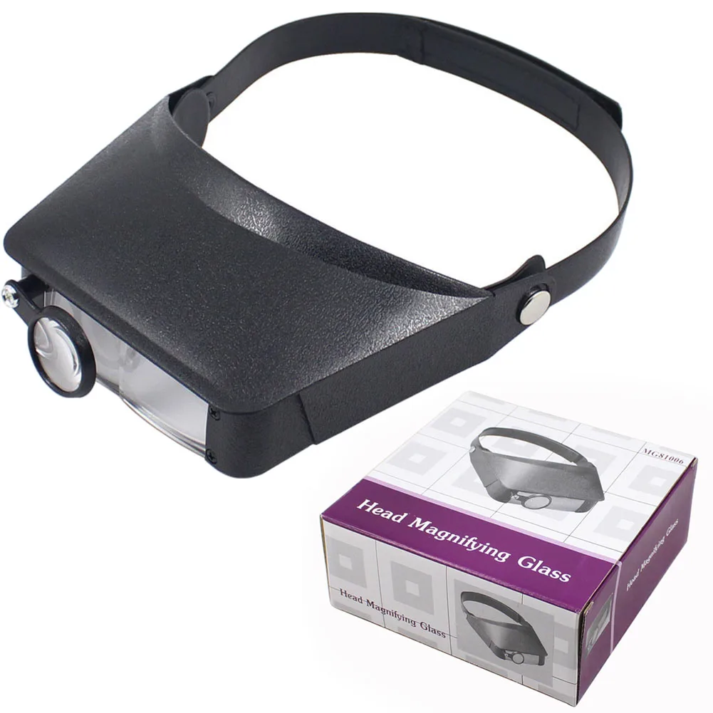 Adjustable Headband Magnifier with Four Interchangeable Lenses 1 5X 3X 9 5X 11X for Detailed Work and Model Making