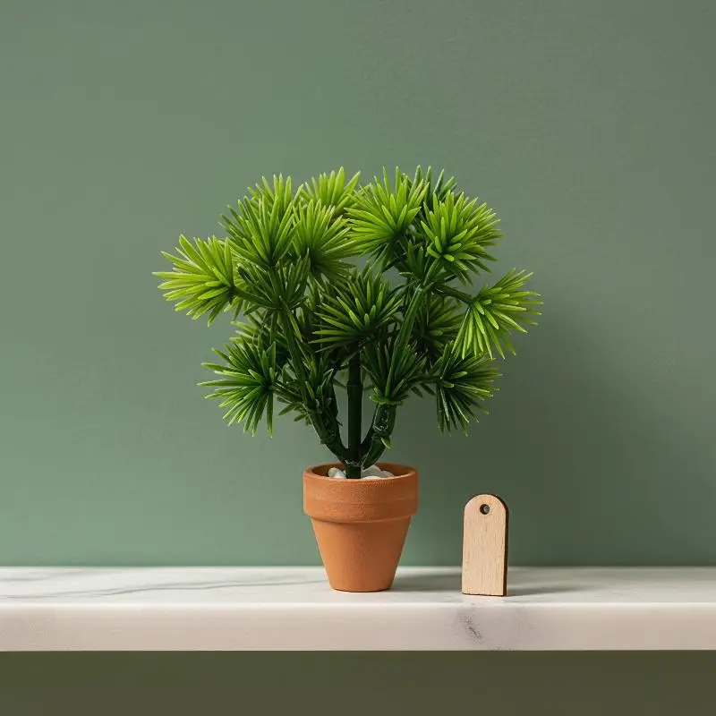 Planta en Miniatura en Maceta con Hojas de Pino, Modelo de Vegetación Hecho a Mano para Casa de Muñecas, Decoración de Escritorio