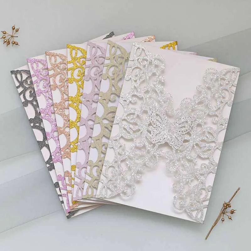 

50Pcs Glitter Paper 3D Butterfly Festival Wedding Invitation Card Bridal Shower Engagement Birthday Greeting Card Party Supplies