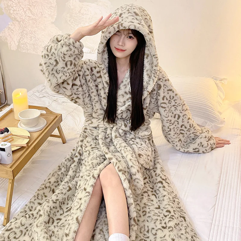 

Girl's Robe Bathrobe Pajama Nightgown Women's Sleepwear Homeclothes Hooded Long Sleeve Thickening Sweet Homewear Autumn Winter