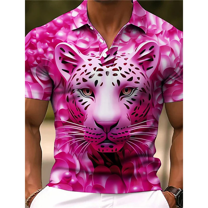 3D tisk živočich lev grafické ležérní polo košile pro muži outdoorové denně nést krátký rukáv tričko košile pánská nadrozměrné tshirts