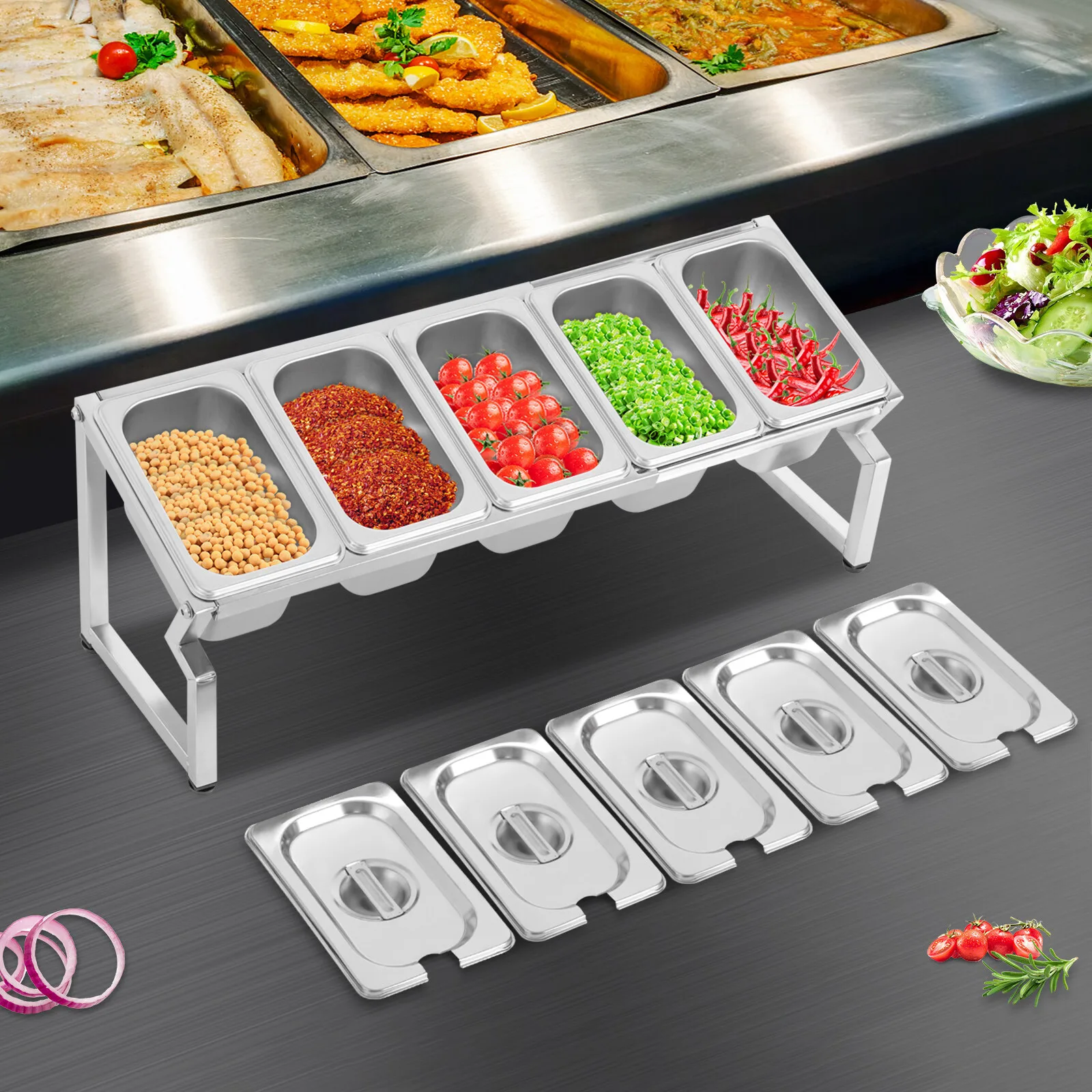 

Подставка для специй из нержавеющей стали, органайзер для приправ, соусов, фруктов, 5 контейнеров