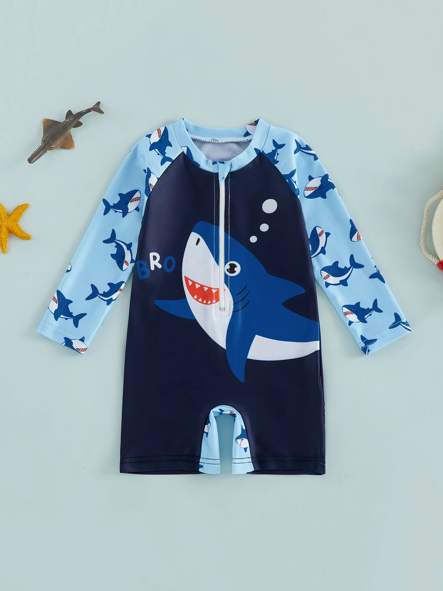 

Infant Baby Girl Rash Guard Swimsuit Mermaid Print Zip Up Long Sleeve Crew Neck Swimwear UV Protection Beachwear