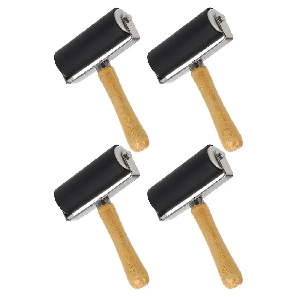 

Набор из 4-х легких пластиковых валиков для трафаретной печати с деревянной ручкой, для штамповки, DIY-рисования и нанесения клея