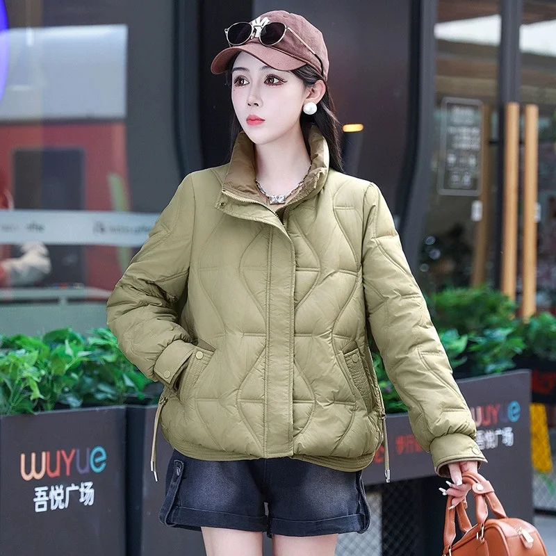 سترة نسائية قصيرة من القطن 2025 موضة شتاء جديدة بياقة واقفة سترة قطن خفيفة الوزن ملابس خارجية نسائية معطف أساسي #2