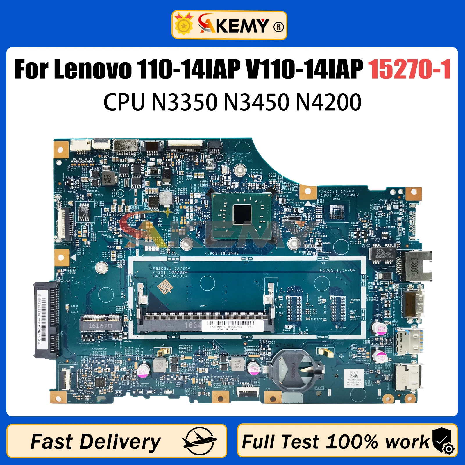 AKEMY 15270-1 Mainboard For Lenovo 110-14IAP V110-14IAP LV114A 448.08A03.0011 Laptop Motherboard With cpu N3350 N3450 N4200 DDR3