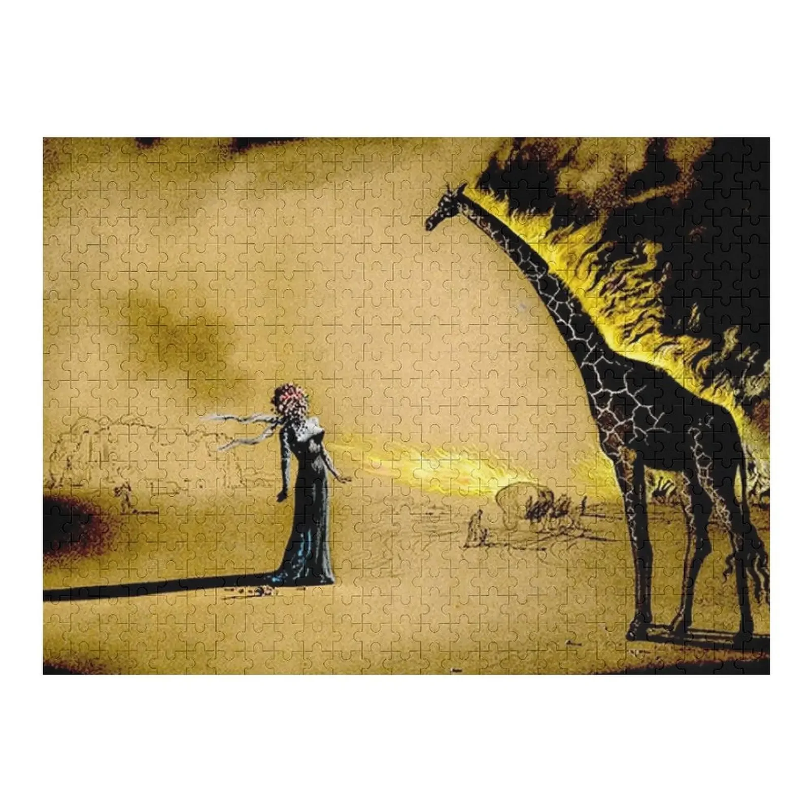 

BURNING GIRAFFE : Vintage 1937 Abstract Painting Print Jigsaw Puzzle Personalized Gift Ideas Wooden Adults Puzzle