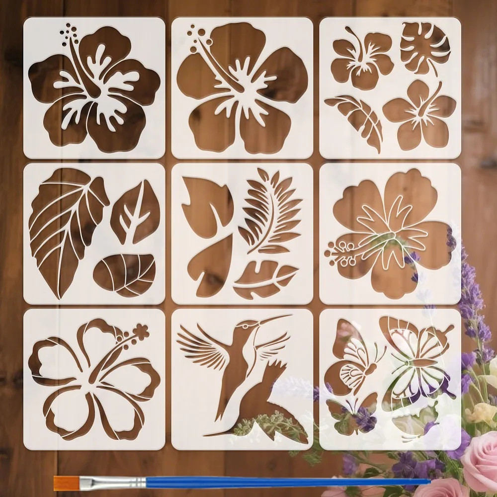 

PET Hollow Out Drawing Painting Stencils for DIY Scrapbook Photo Album Flower 300x300mm 9pcs/set