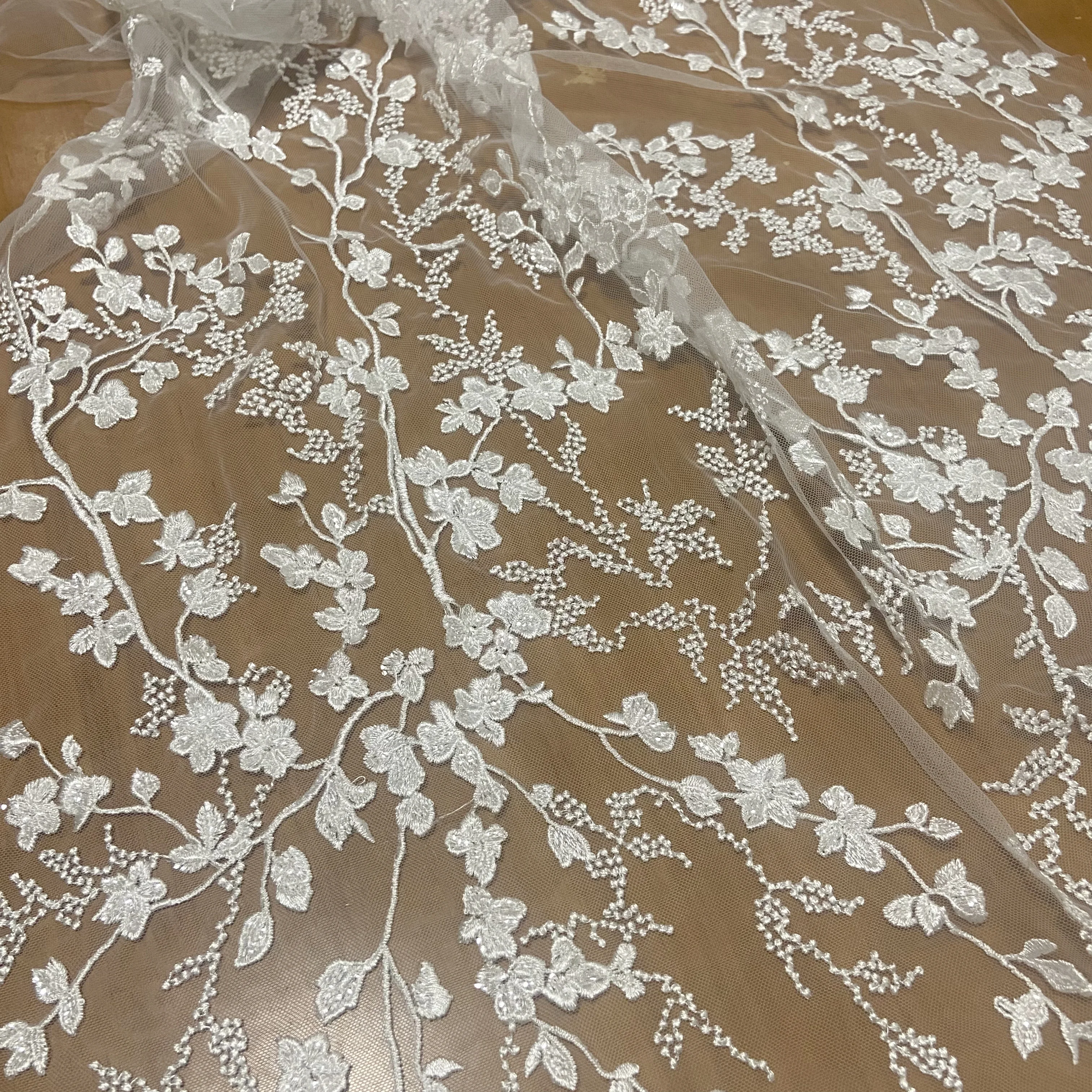 5Yards Simple Lines Of Lace Fabric With Sequins Suitable For Wedding Dresses And Evening Dresses Handmade