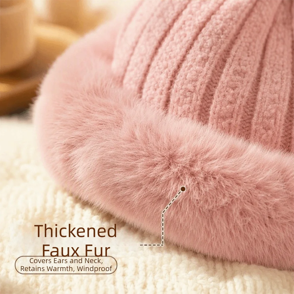 Modischer, einfarbiger, flauschiger Pelzmütze, warmer, randloser Fischerhut aus Nerzimitat, koreanischer Stil, Kunstpelz-Plüsch-Bucket-Hut, Herbst/Winter – Detail 5