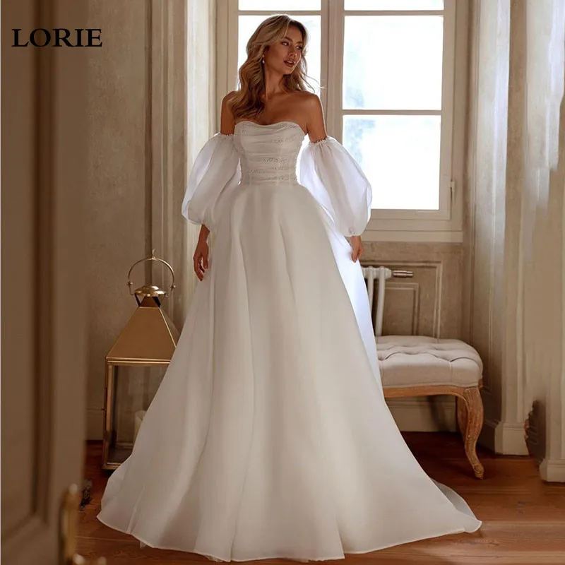 

LORIE Sweetheart Wedding Dress A Line Detachable Sleeve Beading Bridal Dresses Organza Wedding Gowns 2024