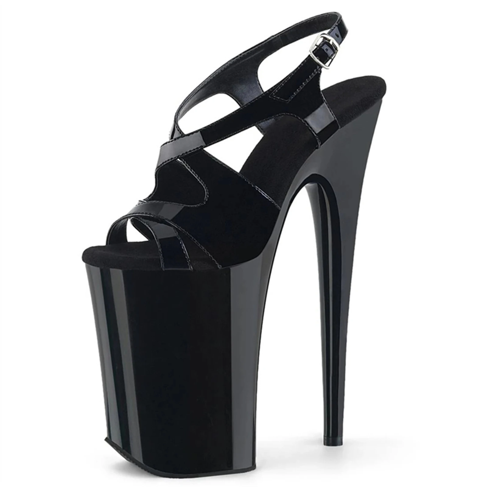 23CM Extreme Heel Sandals Black, Peep Toe Platform Heels with Ankle Strap & Cross Bands, Powerful Fetish Shoes​