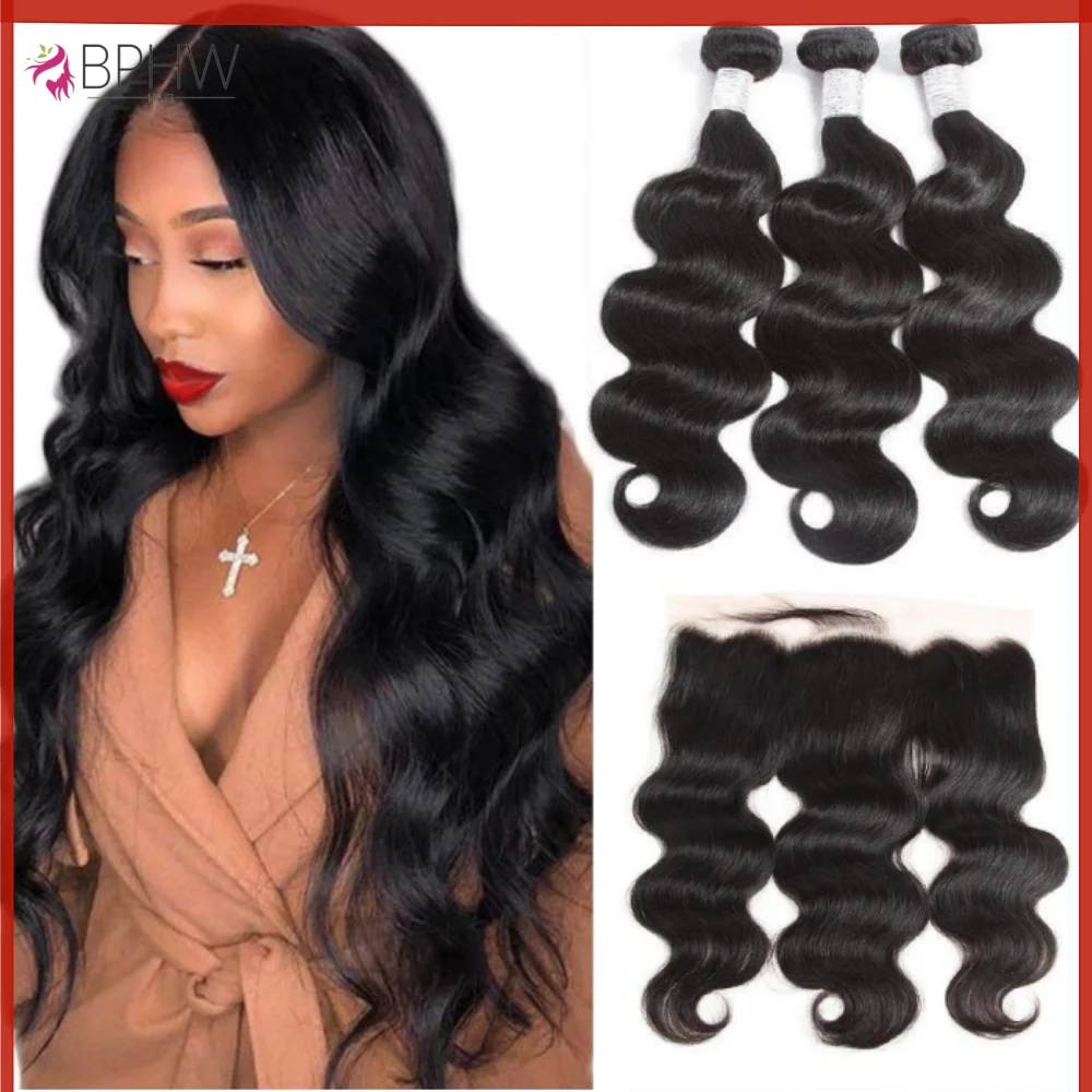

Body Wave 3 Bundles With 13x4 Frontal 100% Human Hair Extensions Brazilian Hair For Black Women Virgin Hair Bundles With Frontal