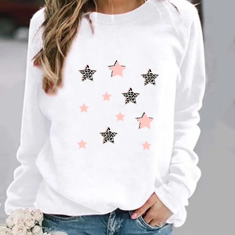 Leopard Star Trend Cute Woman Pullovers Clothing Ladies Spring Autumn Winter Hoodies Womens Female O-neck Casual Sweatshirts