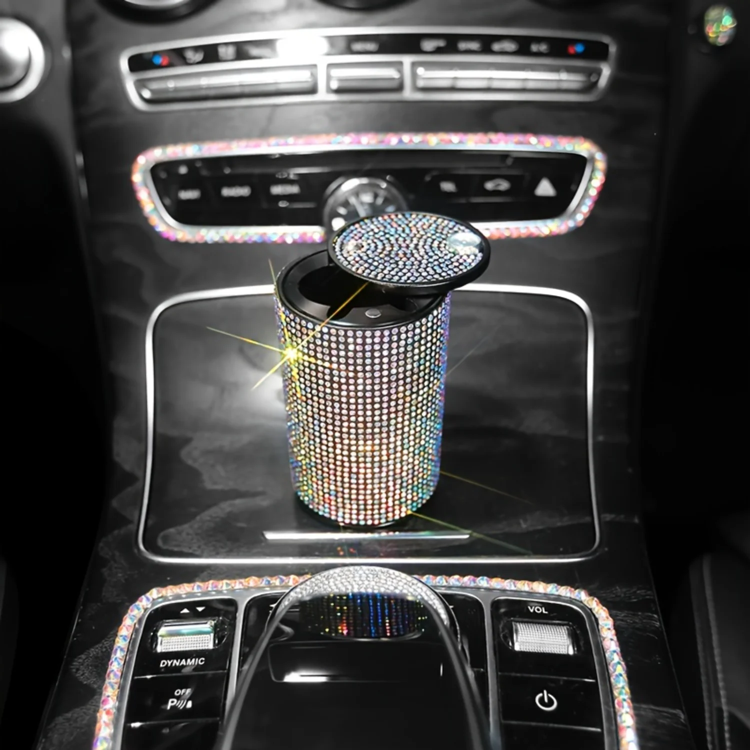 Rhinestone Car Ashtray - Stylish & Unique Metal Design, Flame Retardant, Odor-Control Lid, Multi-Functional Car Accessory Coffin