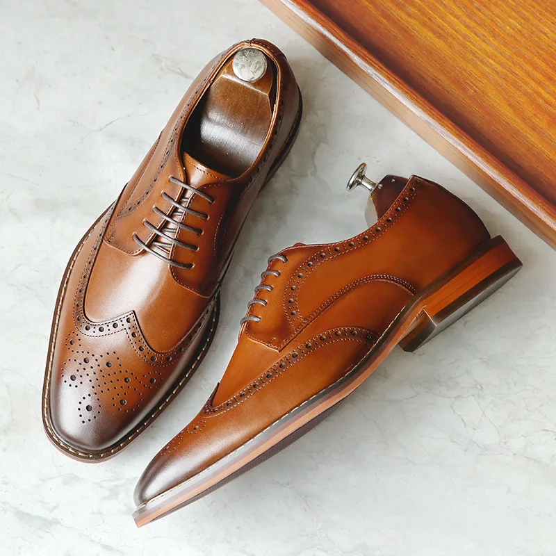 

DESAI Men Shoes Mens Genuine Leather Business Dress Retro Gentleman Formal Carved Brogue Formal Shoes Men High Quality Gifts