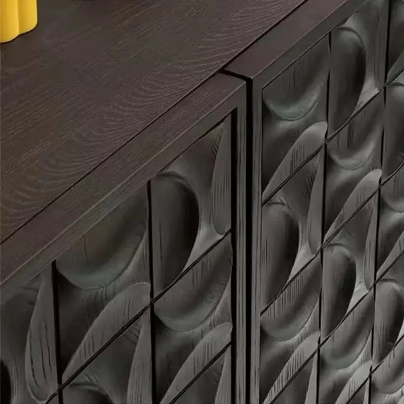 خزانة جانبية من الخشب الصلب الإيطالي البسيط، غرفة معيشة، مدخل منزلي منحوت عالي الجودة، خزانة تخزين فاخرة خفيفة، أسود #5