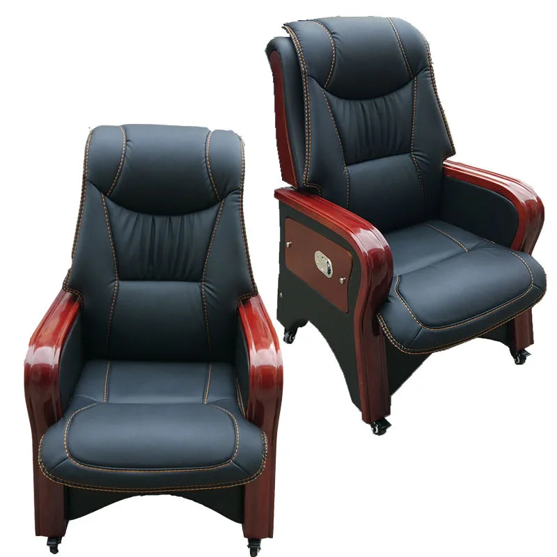 Movable Conference Chair, Office Chair, Cowhide Chinese Double Back, Solid Wood Chair