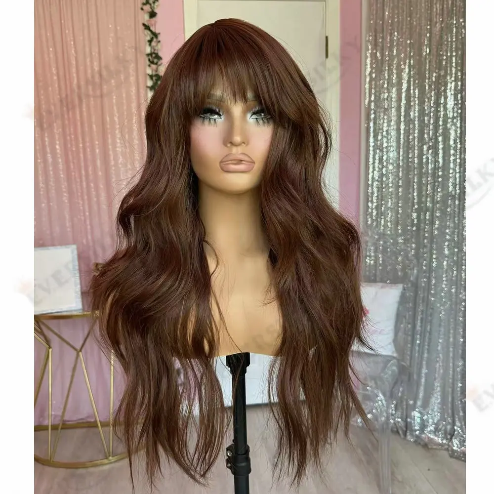 

Slightly Curly Full Lace Wigs Human Hair Bleached Knots Glueless PerPlucked 360Lace Frontal Remy Indian Human Hair With Bangs