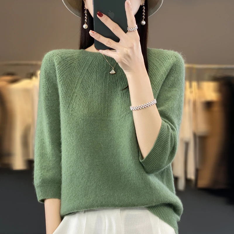 2023 New Autumn and Winter Women's Woolen Sweater Pullover Style Slim and Versatile Half Height Round Neck Sweater Underlay