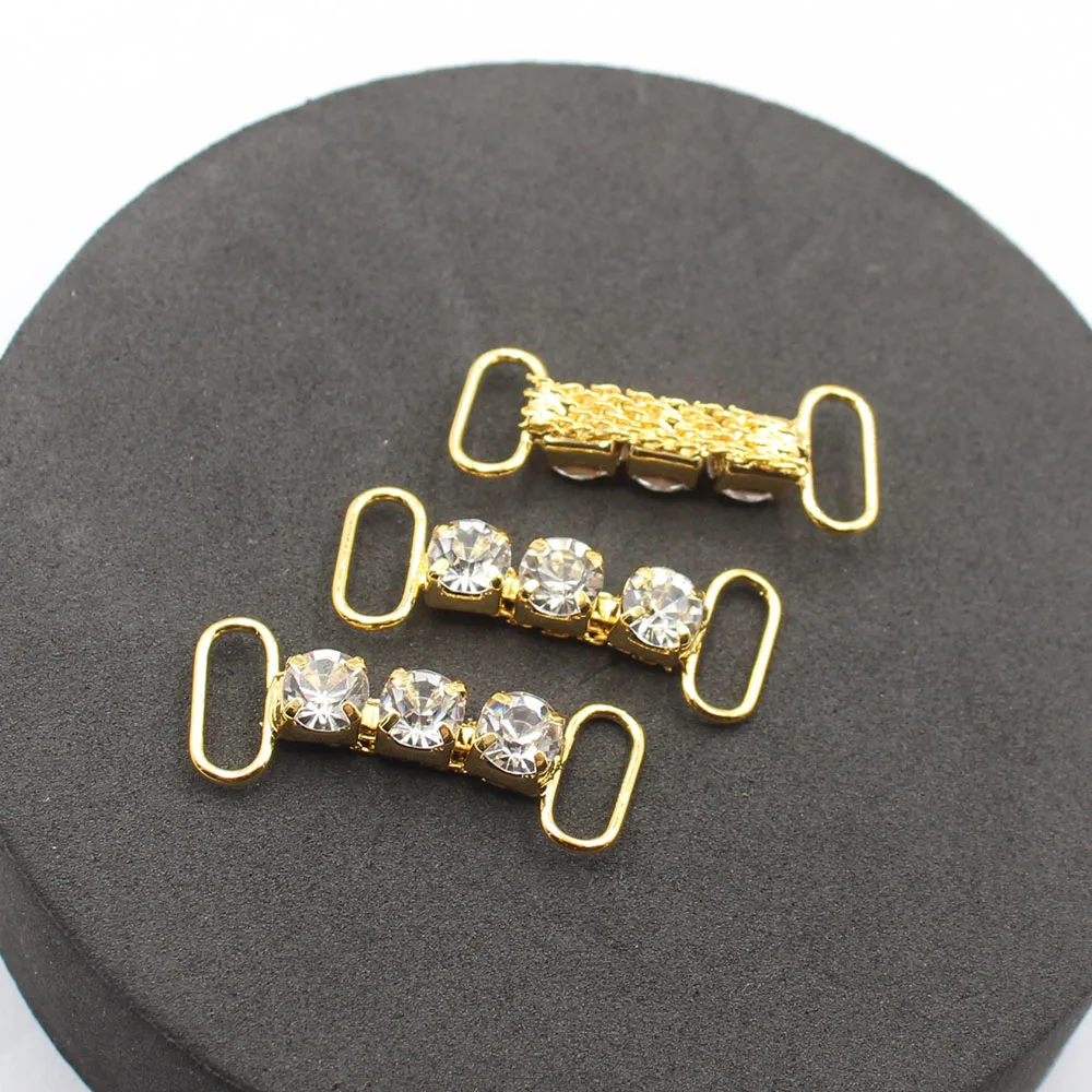 10pcs 30MM Single Row S28 Rhinestone Decorative Reinforcement Chain/Bikini Connecting Buckle for Shoulder Strap Clothing and Dre
